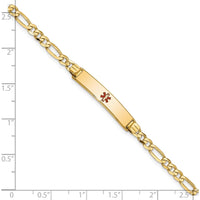 14K Yellow Gold Medical Alert Bracelet with Red Enamel Charm - 7" Figaro Link Chain by Oro Pregiato