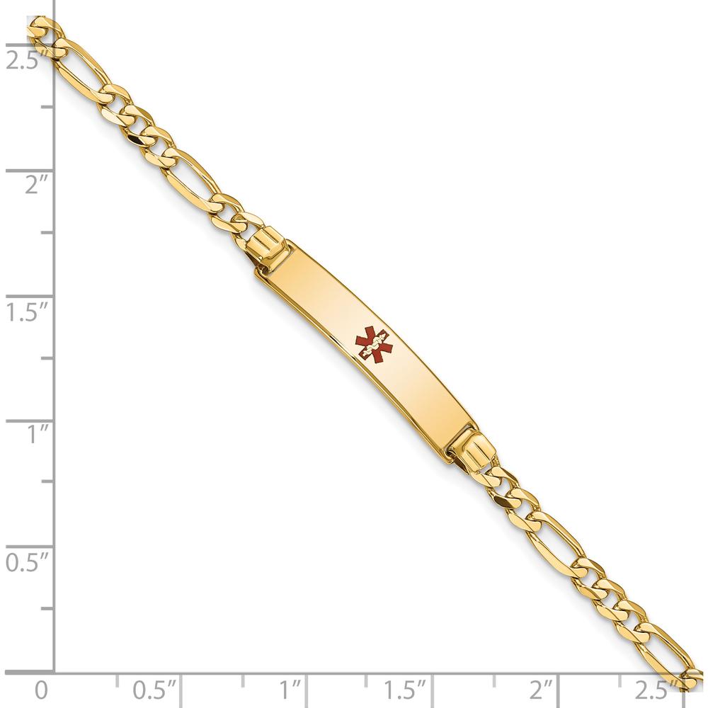 14K Yellow Gold Medical Alert Bracelet with Red Enamel Charm - 7" Figaro Link Chain by Oro Pregiato