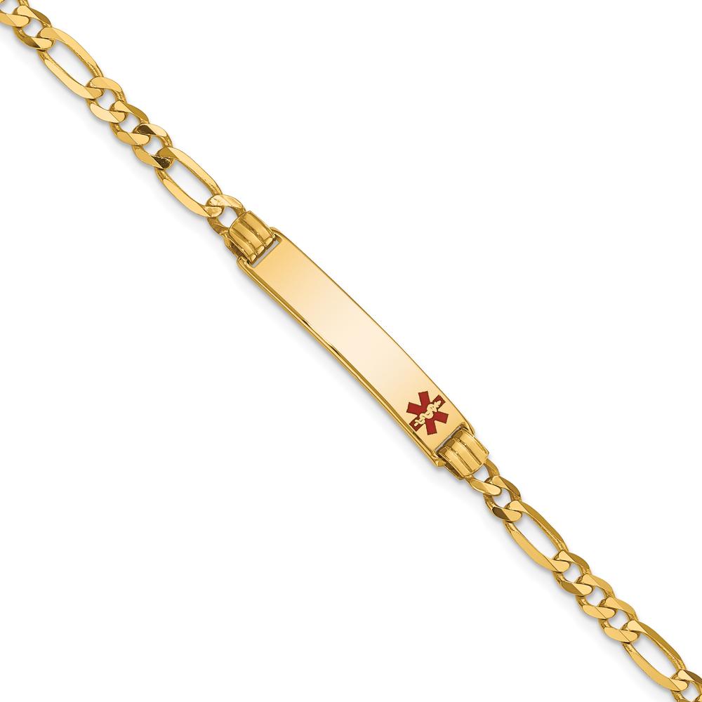14K Yellow Gold Medical Alert Bracelet with Red Enamel Charm - 7" Figaro Link by Oro Pregiato