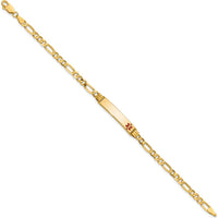 14K Yellow Gold Medical Alert Bracelet with Red Enamel Charm - 7" Figaro Link by Oro Pregiato