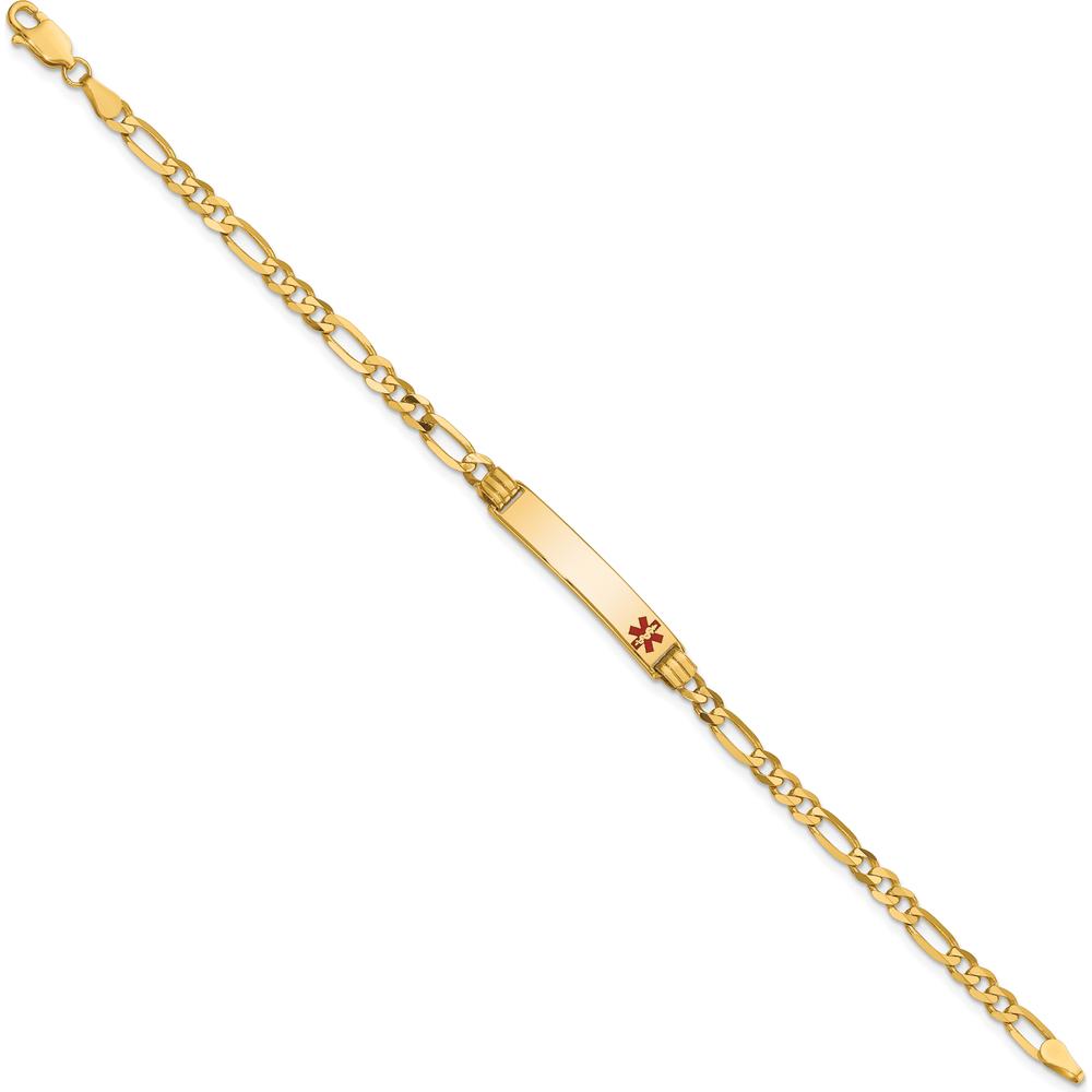 14K Yellow Gold Medical Alert Bracelet with Red Enamel Charm - 7" Figaro Link by Oro Pregiato