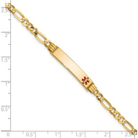 14K Yellow Gold Medical Alert Bracelet with Red Enamel Charm - 7" Figaro Link by Oro Pregiato