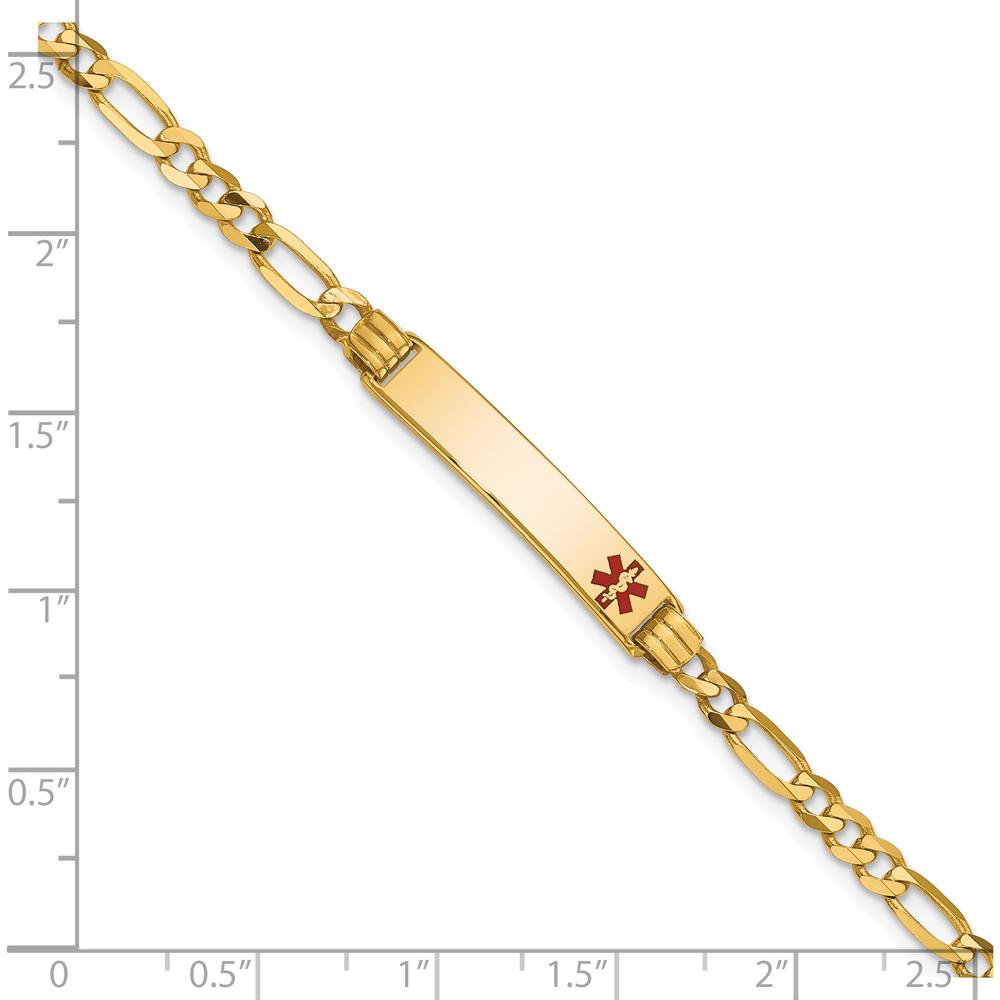 14K Yellow Gold Medical Alert Bracelet with Red Enamel Charm - 7" Figaro Link by Oro Pregiato