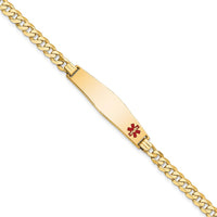 14K Yellow Gold Medical Alert Bracelet with Red Enamel Charm - 7" Length by Oro Pregiato