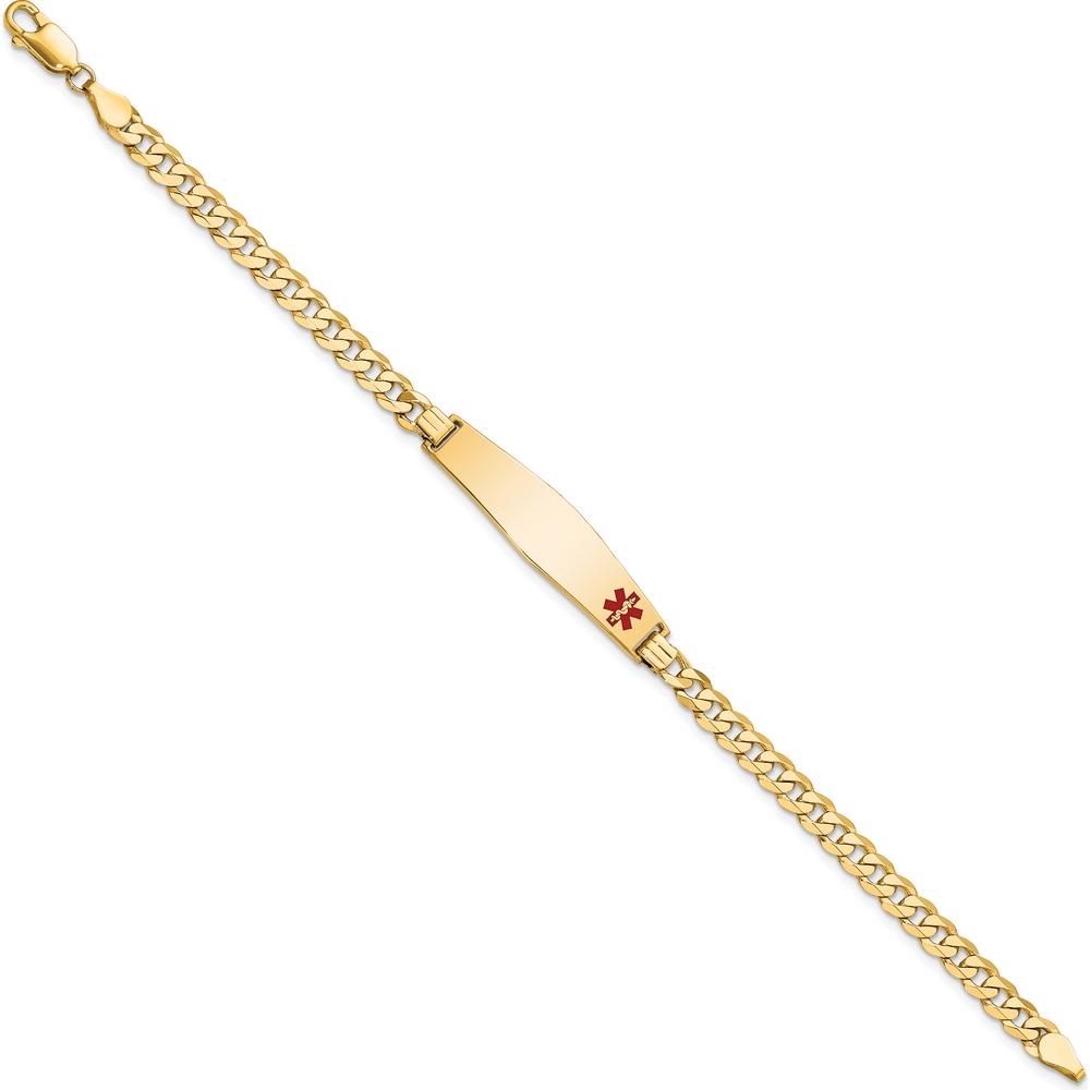 14K Yellow Gold Medical Alert Bracelet with Red Enamel Charm - 7" Length by Oro Pregiato