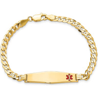 14K Yellow Gold Medical Alert Bracelet with Red Enamel Charm - 7" Length by Oro Pregiato