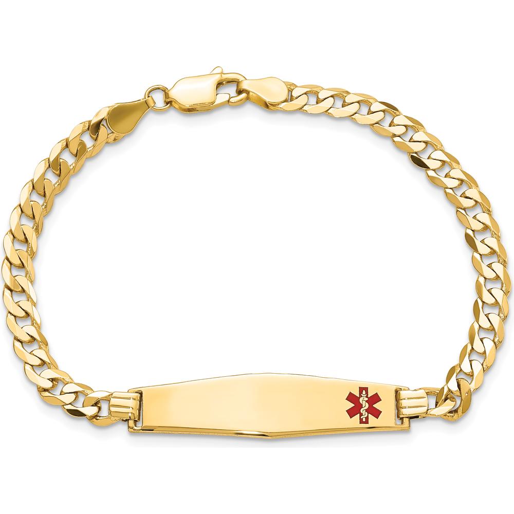 14K Yellow Gold Medical Alert Bracelet with Red Enamel Charm - 7" Length by Oro Pregiato