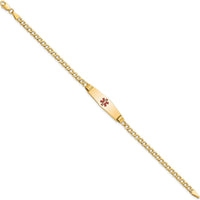 14K Yellow Gold Medical Alert Bracelet with Red Enamel Charm - 8" Cuban Link Design by Oro Pregiato
