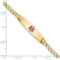 14K Yellow Gold Medical Alert Bracelet with Red Enamel Charm - 8" Cuban Link Design by Oro Pregiato