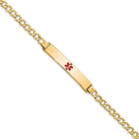 14K Yellow Gold Medical Alert Bracelet with Red Enamel Charm - 8" Curb Link by Oro Pregiato