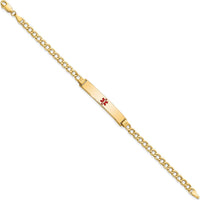 14K Yellow Gold Medical Alert Bracelet with Red Enamel Charm - 8" Curb Link by Oro Pregiato