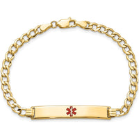 14K Yellow Gold Medical Alert Bracelet with Red Enamel Charm - 8" Curb Link by Oro Pregiato