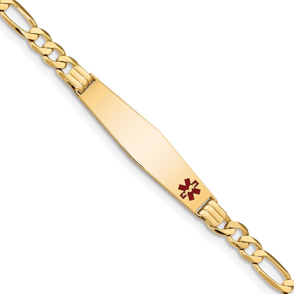 14K Yellow Gold Medical Alert Bracelet with Red Enamel Charm - 8" Figaro Link by Oro Pregiato