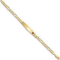 14K Yellow Gold Medical Alert Bracelet with Red Enamel Charm - 8" Figaro Link by Oro Pregiato