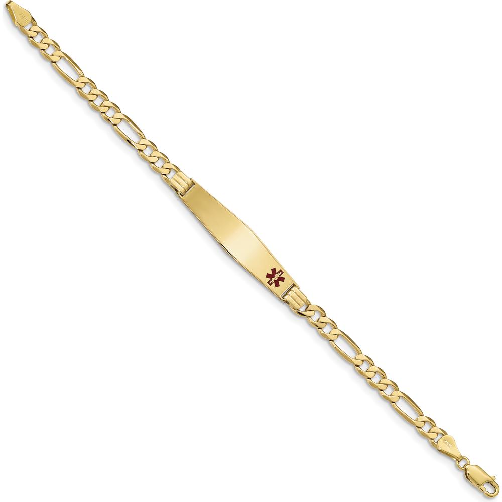 14K Yellow Gold Medical Alert Bracelet with Red Enamel Charm - 8" Figaro Link by Oro Pregiato