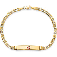 14K Yellow Gold Medical Alert Bracelet with Red Enamel Charm and Anchor Chain - 8" Length by Oro Pregiato