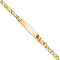 14K Yellow Gold Medical Alert Bracelet with Red Enamel Charm and Cuban Link Chain - 7" Length by Oro Pregiato