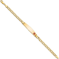 14K Yellow Gold Medical Alert Bracelet with Red Enamel Charm and Cuban Link Chain - 7" Length by Oro Pregiato