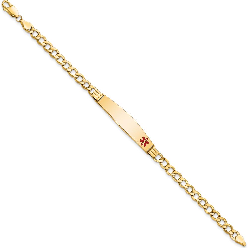 14K Yellow Gold Medical Alert Bracelet with Red Enamel Charm and Cuban Link Chain - 7" Length by Oro Pregiato
