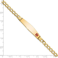 14K Yellow Gold Medical Alert Bracelet with Red Enamel Charm and Cuban Link Chain - 7" Length by Oro Pregiato