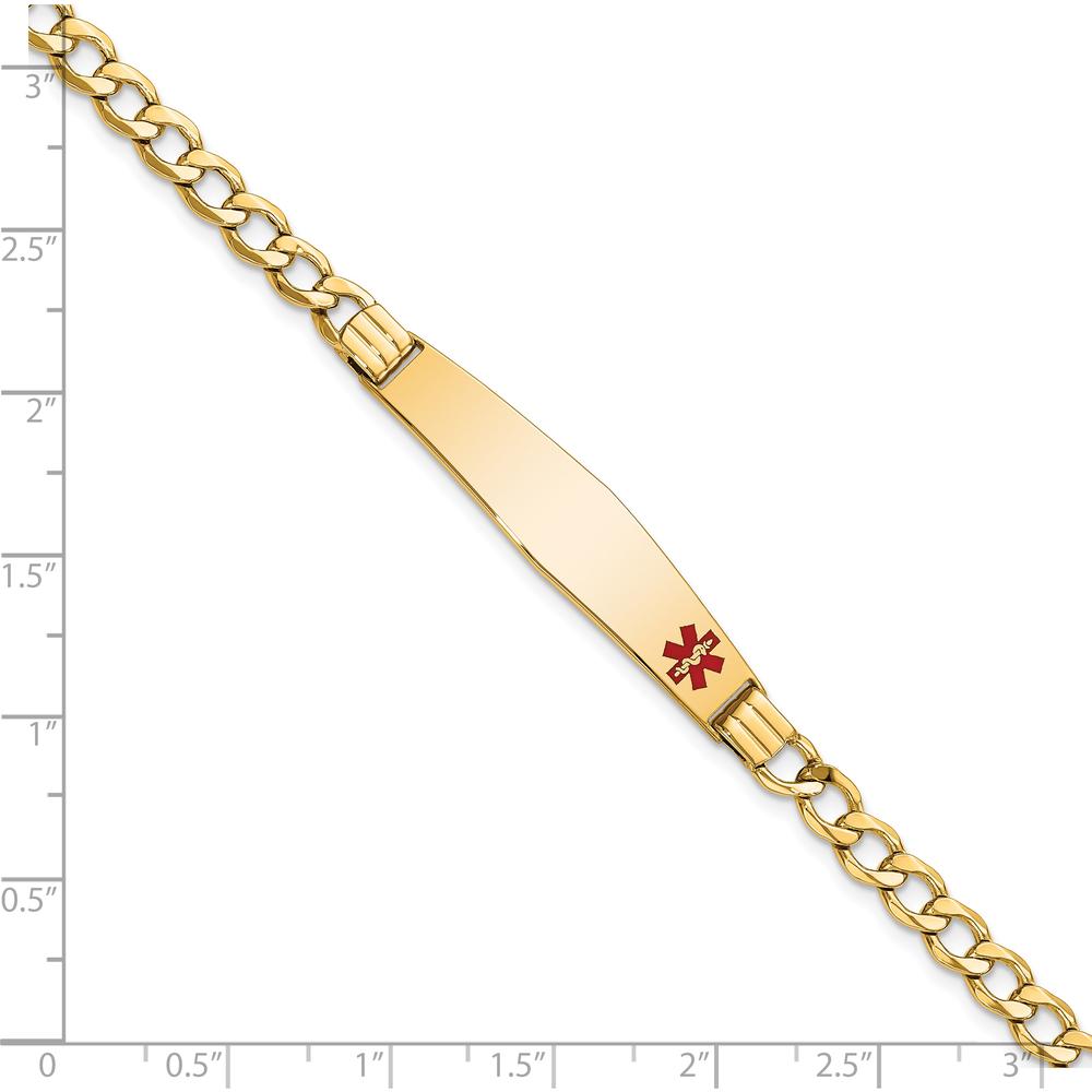 14K Yellow Gold Medical Alert Bracelet with Red Enamel Charm and Cuban Link Chain - 7" Length by Oro Pregiato