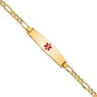 14K Yellow Gold Medical Alert Bracelet with Red Enamel Charm and Figaro Link - 7" Length by Oro Pregiato