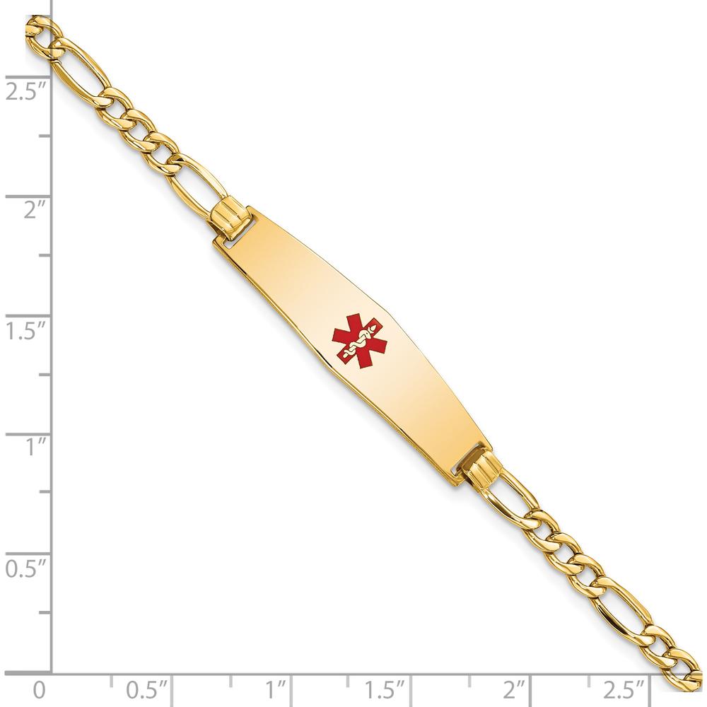 14K Yellow Gold Medical Alert Bracelet with Red Enamel Charm and Figaro Link - 7" Length by Oro Pregiato