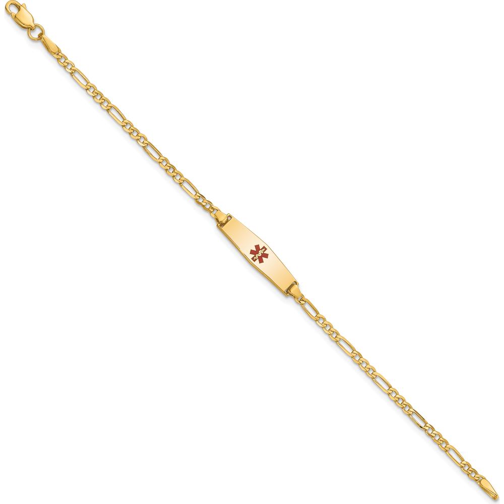 14K Yellow Gold Medical Alert Bracelet with Red Enamel Charm and Figaro Link Chain - 7" Length by Oro Pregiato