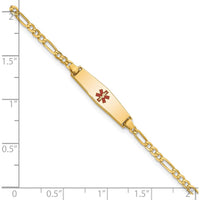 14K Yellow Gold Medical Alert Bracelet with Red Enamel Charm and Figaro Link Chain - 7" Length by Oro Pregiato