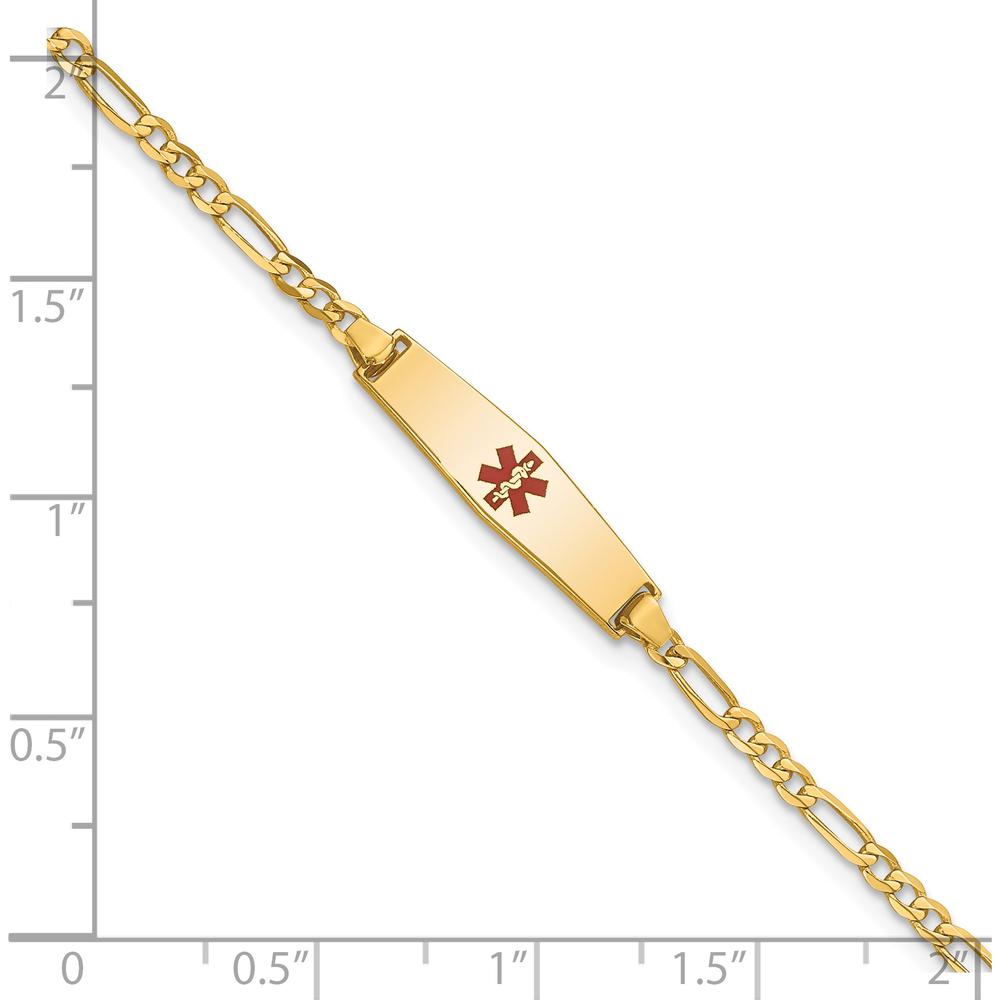 14K Yellow Gold Medical Alert Bracelet with Red Enamel Charm and Figaro Link Chain - 7" Length by Oro Pregiato