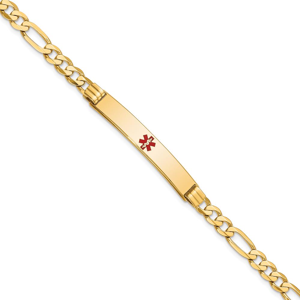 14K Yellow Gold Medical Alert Bracelet with Red Enamel Charm and Figaro Link Chain - 8" Length by Oro Pregiato