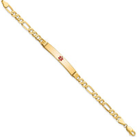 14K Yellow Gold Medical Alert Bracelet with Red Enamel Charm and Figaro Link Chain - 8" Length by Oro Pregiato