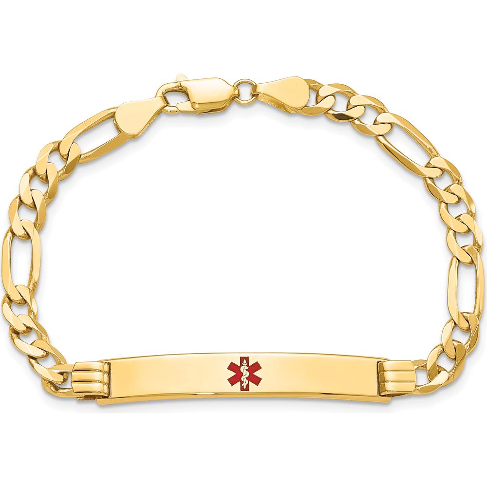 14K Yellow Gold Medical Alert Bracelet with Red Enamel Charm and Figaro Link Chain - 8" Length by Oro Pregiato