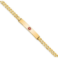 14K Yellow Gold Medical Alert Bracelet with Red Enamel Charm on Curb Link Chain - 7" Length by Oro Pregiato