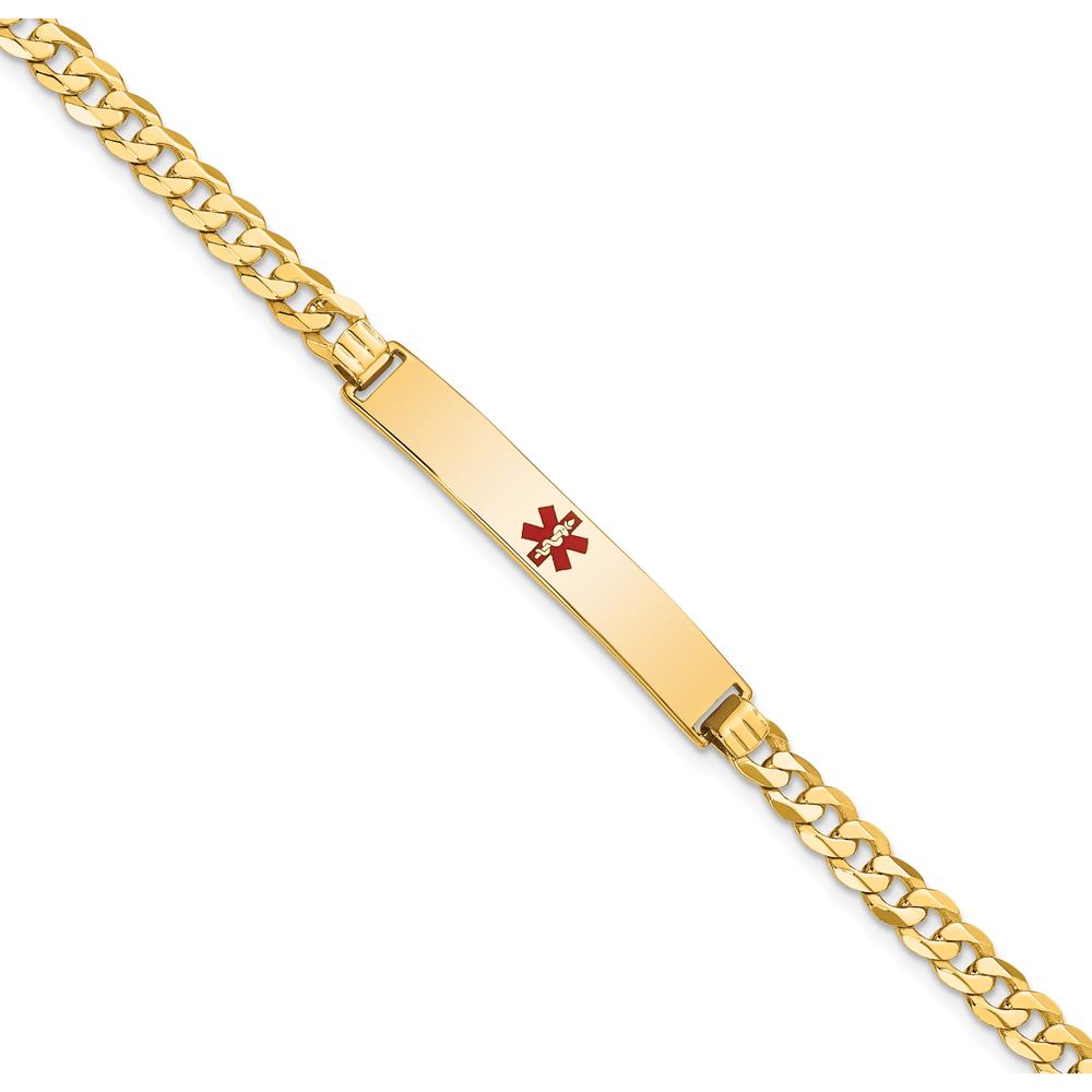14K Yellow Gold Medical Alert Bracelet with Red Enamel Charm on Curb Link Chain - 7" Length by Oro Pregiato