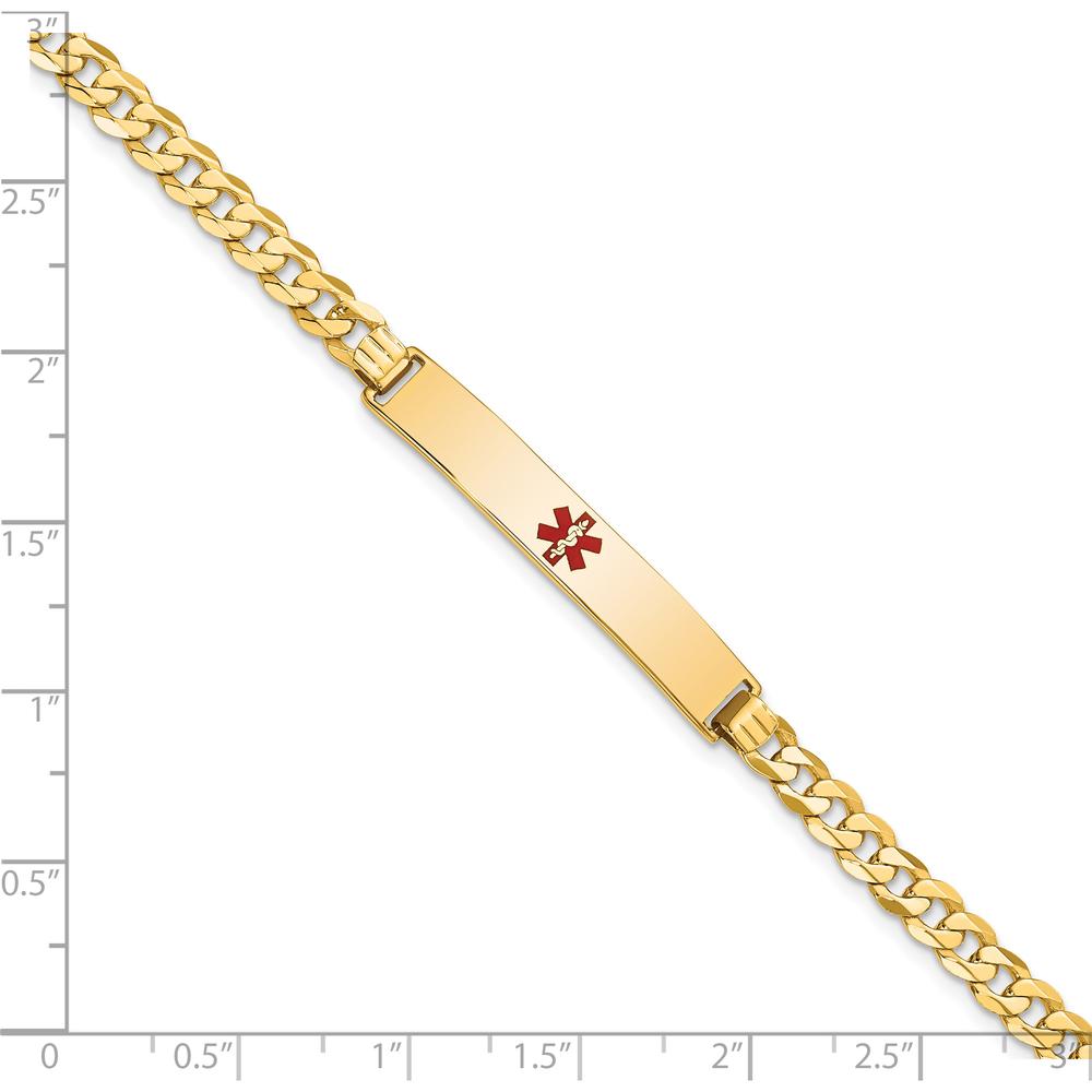 14K Yellow Gold Medical Alert Bracelet with Red Enamel Charm on Curb Link Chain - 7" Length by Oro Pregiato