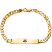 14K Yellow Gold Medical Alert Bracelet with Red Enamel Charm on Curb Link Chain - 7" Length by Oro Pregiato