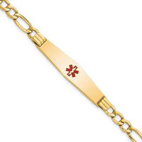 14K Yellow Gold Medical Alert Bracelet with Red Enamel Charm on Figaro Chain - 7" Length by Oro Pregiato