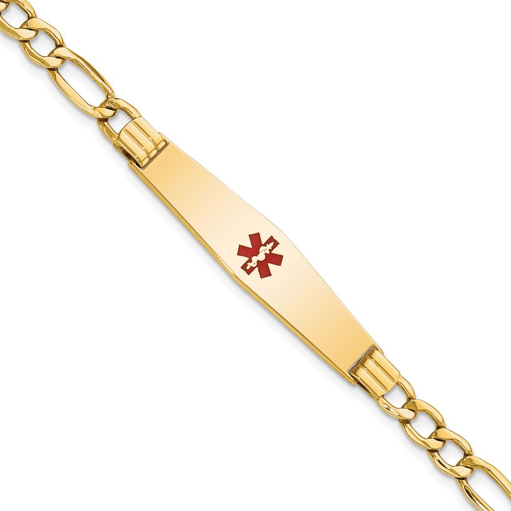 14K Yellow Gold Medical Alert Bracelet with Red Enamel Charm on Figaro Chain - 7" Length by Oro Pregiato