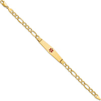 14K Yellow Gold Medical Alert Bracelet with Red Enamel Charm on Figaro Chain - 7" Length by Oro Pregiato
