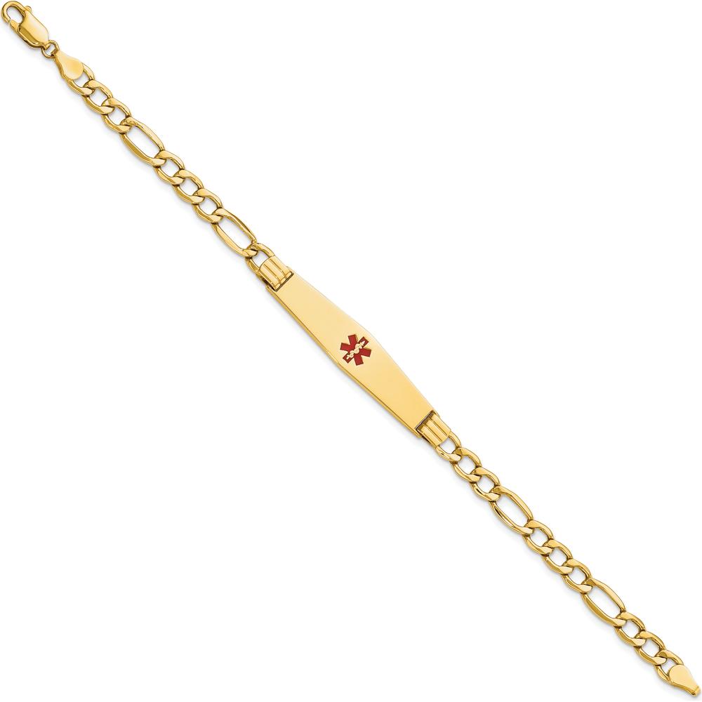 14K Yellow Gold Medical Alert Bracelet with Red Enamel Charm on Figaro Chain - 7" Length by Oro Pregiato