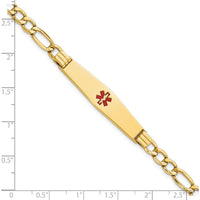 14K Yellow Gold Medical Alert Bracelet with Red Enamel Charm on Figaro Chain - 7" Length by Oro Pregiato