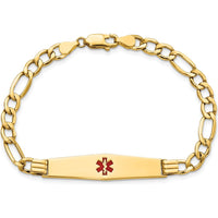 14K Yellow Gold Medical Alert Bracelet with Red Enamel Charm on Figaro Chain - 7" Length by Oro Pregiato