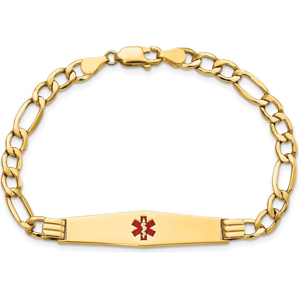 14K Yellow Gold Medical Alert Bracelet with Red Enamel Charm on Figaro Chain - 7" Length by Oro Pregiato