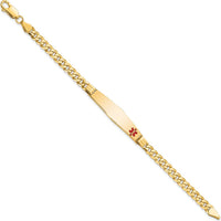 14K Yellow Gold Medical Alert Bracelet with Red Enamel Cross - 8" Curb Link by Oro Pregiato