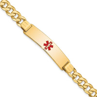 14K Yellow Gold Medical Alert Bracelet with Red Enamel Cross and Curb Link Chain - 8" Length by Oro Pregiato