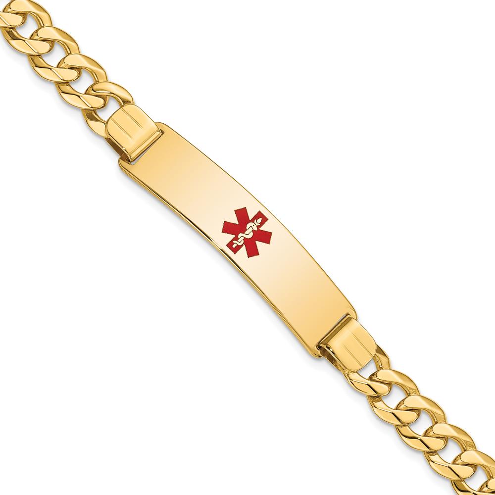 14K Yellow Gold Medical Alert Bracelet with Red Enamel Cross and Curb Link Chain - 8" Length by Oro Pregiato