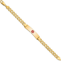14K Yellow Gold Medical Alert Bracelet with Red Enamel Cross and Curb Link Chain - 8" Length by Oro Pregiato
