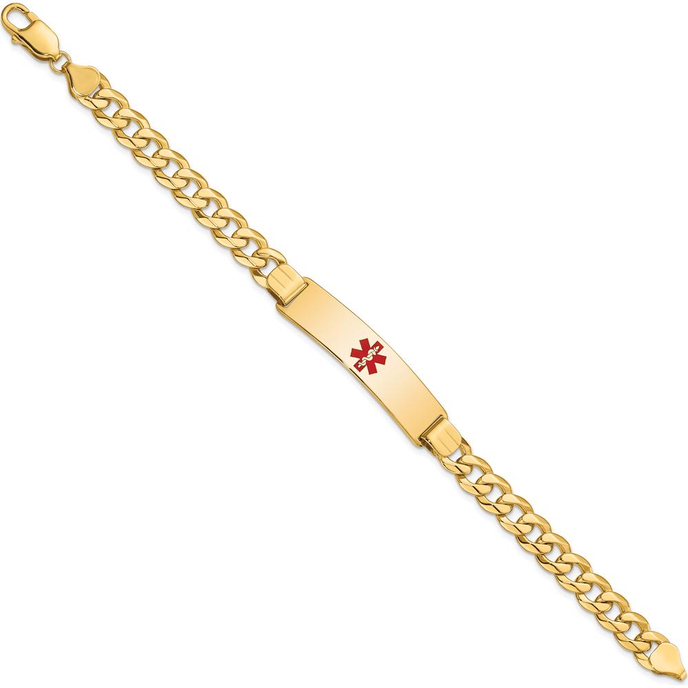 14K Yellow Gold Medical Alert Bracelet with Red Enamel Cross and Curb Link Chain - 8" Length by Oro Pregiato