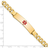 14K Yellow Gold Medical Alert Bracelet with Red Enamel Cross and Curb Link Chain - 8" Length by Oro Pregiato